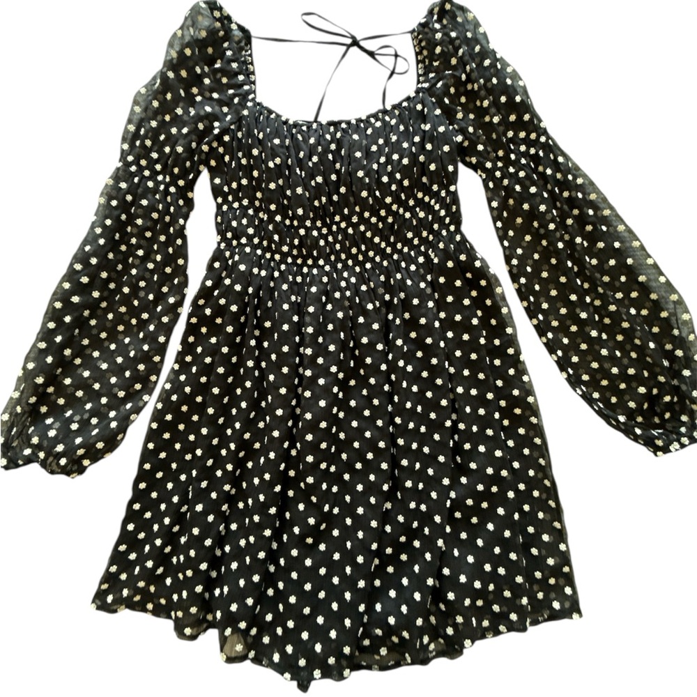 Black & White Babydoll Dress with Flowers